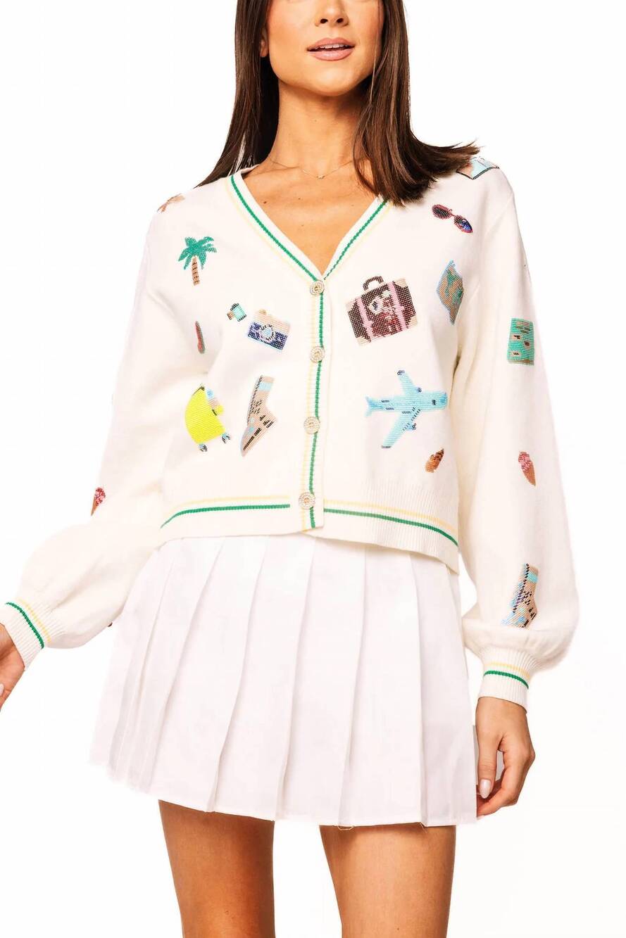 NEW QUEEN OF SPARKLES travel icon cardigan in ivory